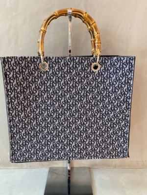 tote bamboo mongram zwart