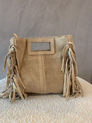 lederen schoudertas franje beige